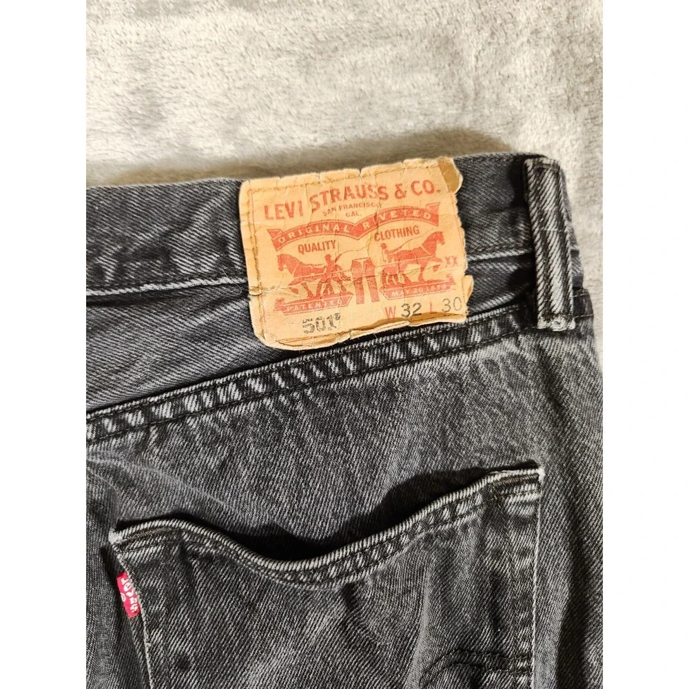 Levi's 501 Jeans Men's‎ 30X29 (Tag 32X30) Black Straight Baggie Button Fly